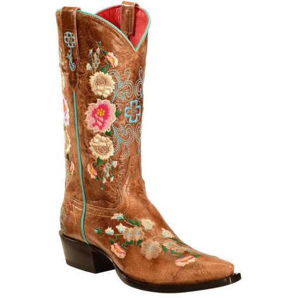 MACIE BEAN - WOMEN'S ROSE GARDEN WESTERN BOOTS - SNIP TOE - HONEY