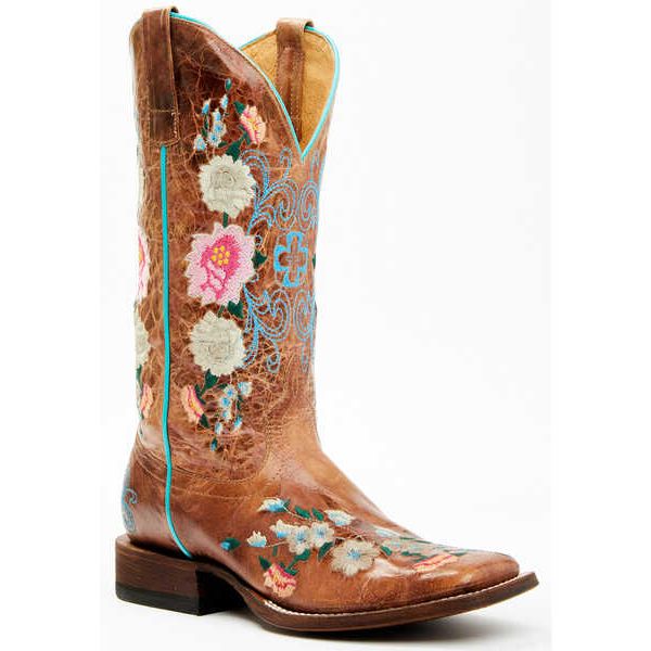 MACIE BEAN - WOMEN'S ROSE GARDEN WESTERN BOOTS - BROAD SQUARE TOE - HONEY