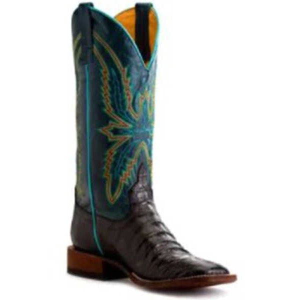 MACIE BEAN - WOMEN'S BITE IN SHINING ARMOR CAIMAN PRINT LEATHER WESTERN BOOT - BROAD SQUARE TOE - BLUE