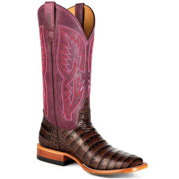 MACIE BEAN - WOMEN'S WITH ALL MY BITE CAIMAN PRINT TALL WESTERN BOOTS - SQUARE TOE - CHOCOLATE